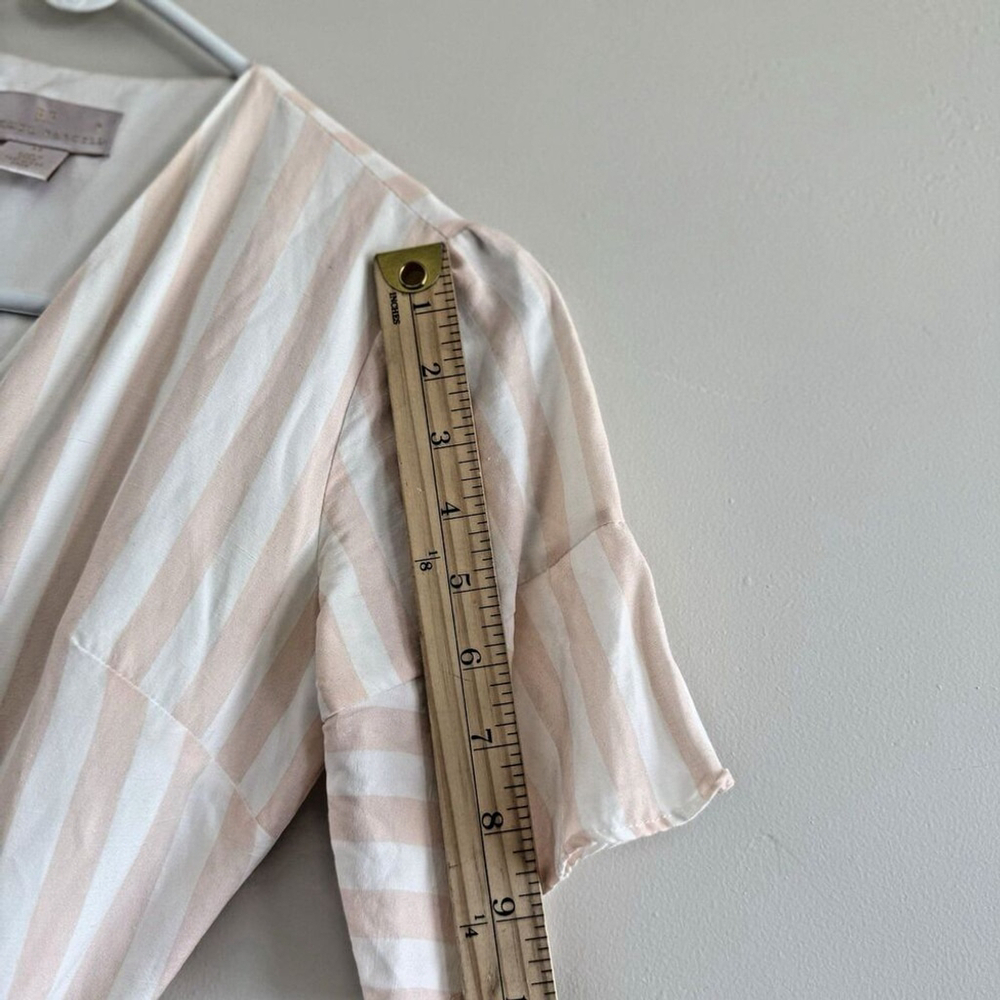 RP Rachel Parcell Women Midi Dress Pink peach Sheer Ruffle Sleeves wrap Lined XS - Picture 8 of 11